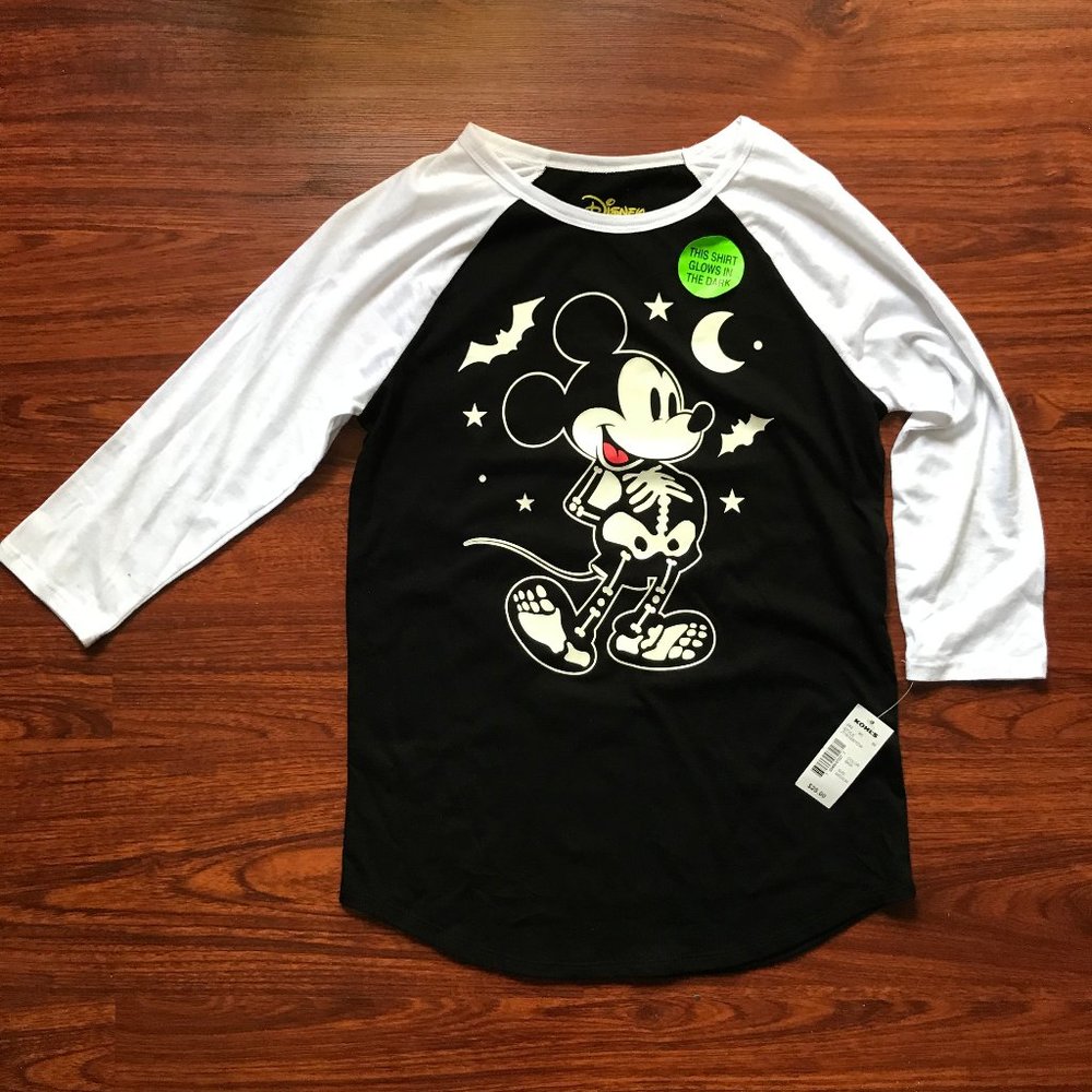 Disney Glow-in-the-dark Mickey Shirt Halloween NWT